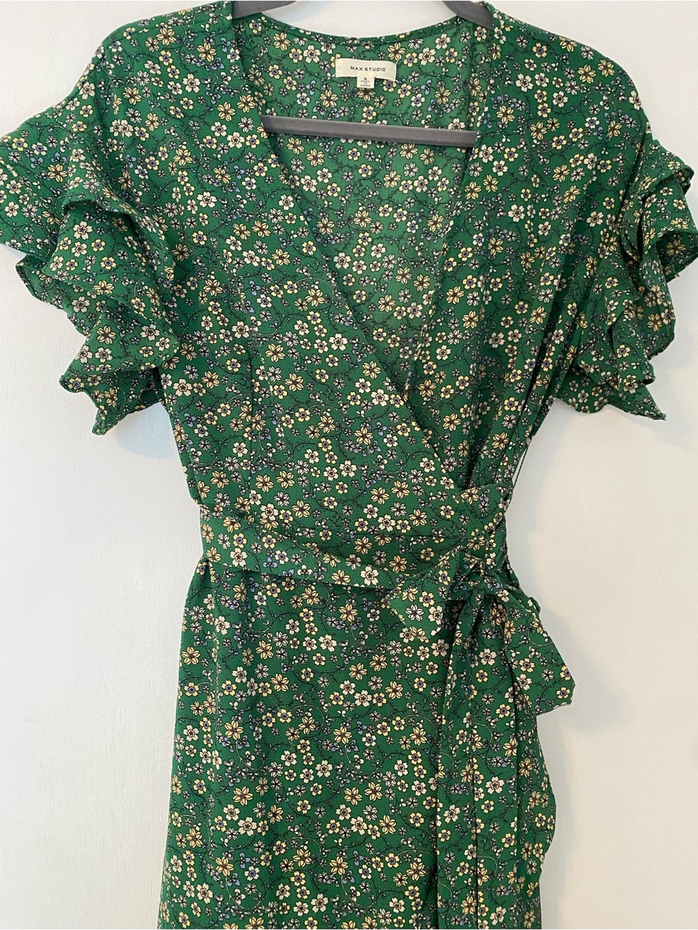 Green Floral Wrap Dress - Picture 2 of 11